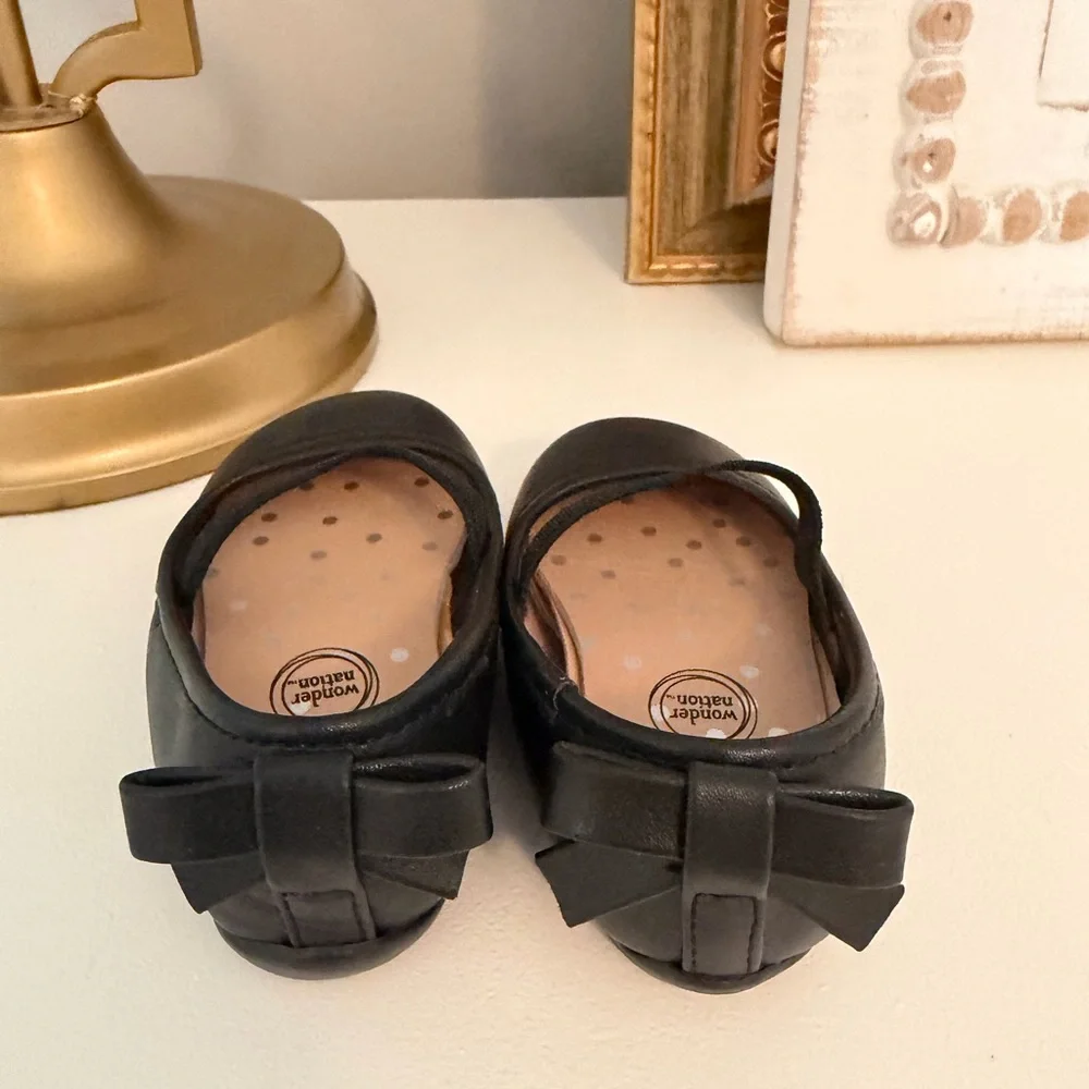 Wonder Nation Black Baby Girl Bow Mary Jane Flats